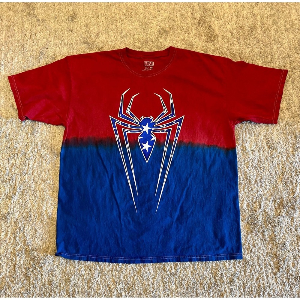 Marvel Spiderman red white blue Superhero, tyedyed Comics, Shirt Tshirt XL
